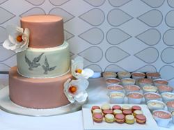 Obrázek z Bílo-růžový dort s holubičkami 